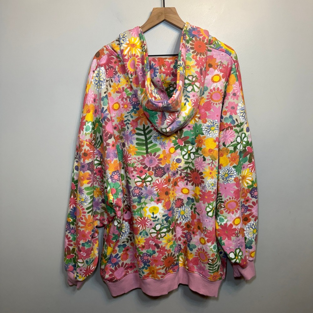 Natural Life Oversized Printed Floral Hoodie Women's L/XL Multicolor V-Neck - Picture 6 of 7